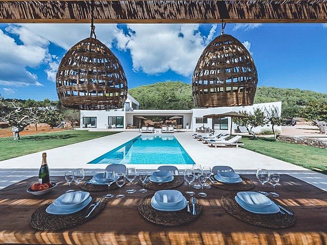 view of luxury villa from table